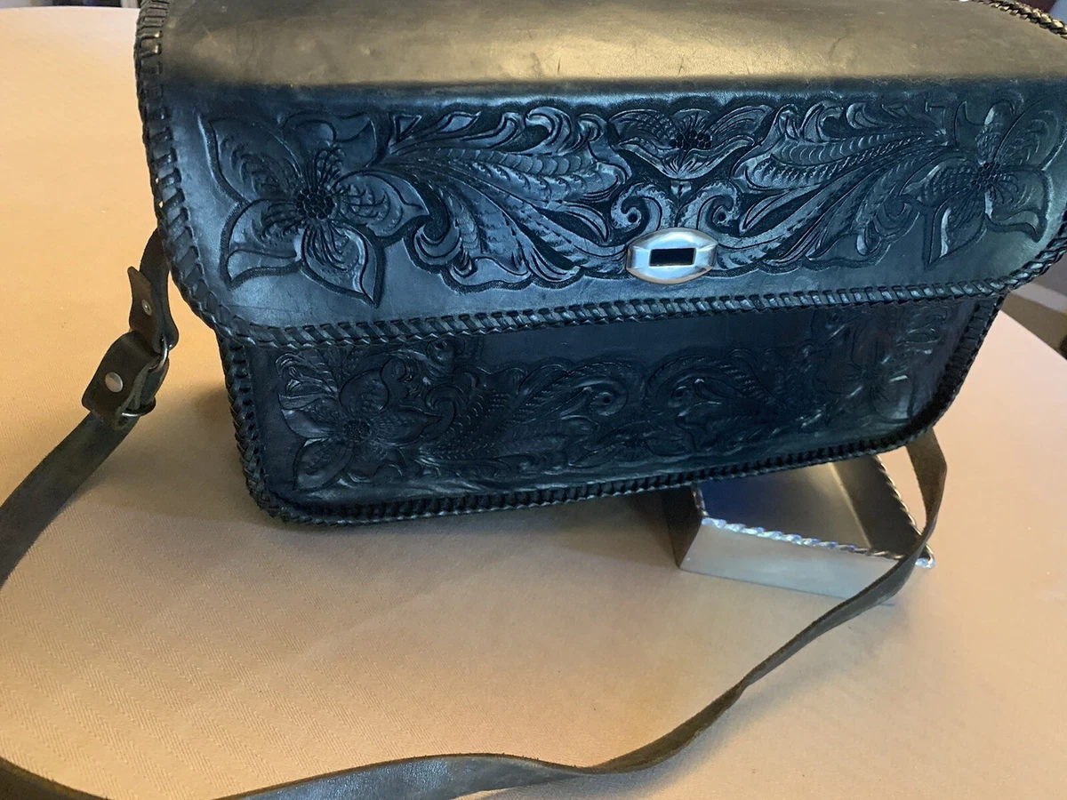 Vintage 60 s Black Leather Western Camera Photo Shoulder Bag Multipurpose