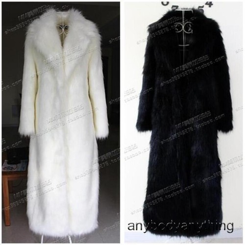 125-130cm Length American Womens Long Faux Fox Fur Coat Lapel Collar Overcoat Sz - Picture 5 of 30