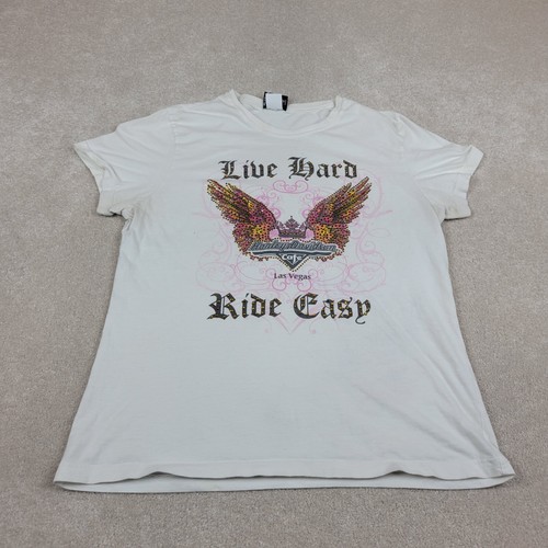 Harley Davidson Shirt Girls Extra Large White Cafe Las Vegas Wings Motorcycle - Picture 2 of 17