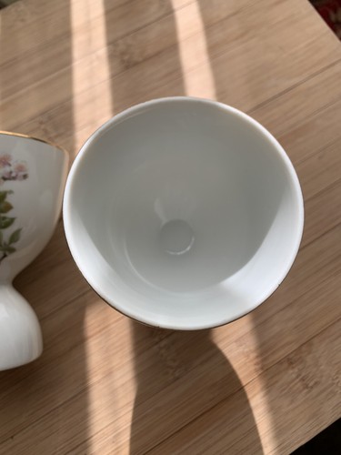 3 Egg Cups White Vintage Porcelain With Flowers Berries Birds - Picture 5 of 8