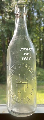 1870s 1880s HARRY HERTZLER MONOGRAM BAIL TOP BEER BOTTLE, CARLISLE, PA