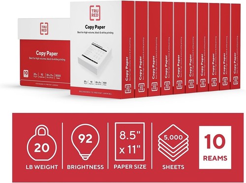 8.5" x 11" white Copy printer Paper 20 lbs. 92 Brightness 5000 sheets 10 Reams - Picture 5 of 11