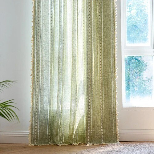 Sage Green Boho Curtains for Bedroom Living Room Cute Textured Window Curtain - Picture 23 of 36