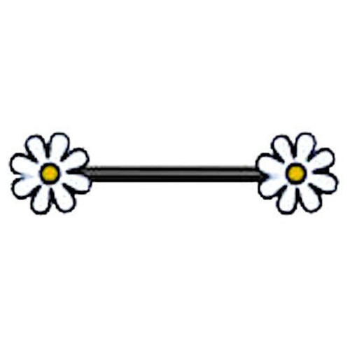 Pair of Daisy Flower Scaffold White Flower Black Border Yellow Centre Piercing - Picture 2 of 3