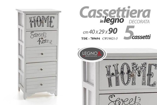 CASSETTIERA LEGNO 5 CASSETTI CUCINA BAGNO INGRESSO SALOTTO CAMERA LETTO 90*40*29 - Foto 6 di 6