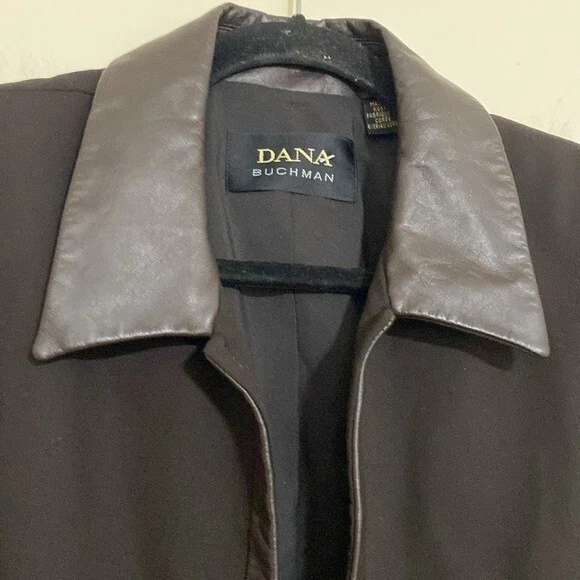 Dona Buchman Mujer Chaqueta Abierta Blazer Mujer 14 Lana Cuero Ribete Eventos Oficina Foto 2 de 4