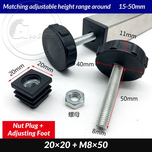 Adjustable Table Feet Screw Height Adjustment Feet Square Tube Insert End Caps - Picture 10 of 63