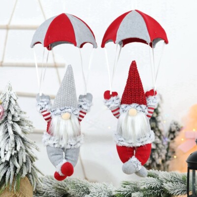Christmas Parachute Gnome Xmas Decorations Home Decor Grey Red Gonk Ornament