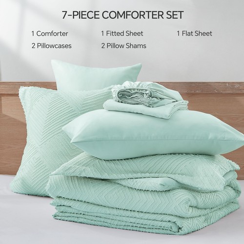 7 Pieces King Size Comforter & Sheet Set Aqua Blue Bed in a Bag Boho All Season - Picture 2 of 14
