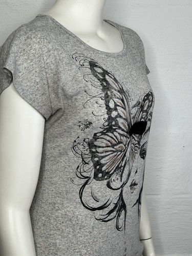 Libian Ladies Ruched Top Graphic Front Butterfly Woman Fashion Theme Gray Large - Picture 12 of 18