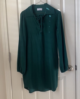 FRAME Shirt Dress 100% Silk FLAWED Lace-Up Knee Length Shift Forrest Green  XS | eBay