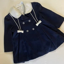 FW Fischer Vintage Wool Pea Coat Navy Blue Girls Sz 3 Toddler Retro Made in USA