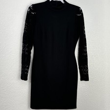 Lulus Black Lace Sleeves Fitted Sheath Bodycon Dress Lined Sz S Elegant Sexy