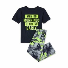 The Childrens Place Boys Short Sleeve Camo Pajama Pant Set, 2-Piece Set