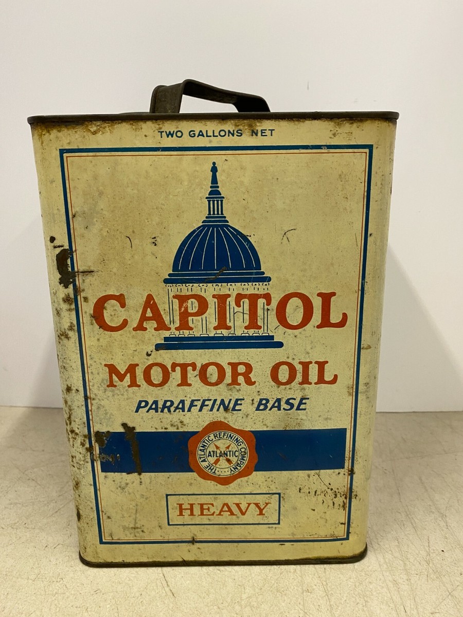 Vintage Two Gallon Capitol Motor Oil Atlantic Can Square Paraffine