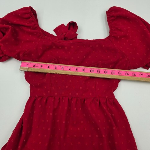 Mini Vestido Babydoll SHEIN Rojo Punto Suizo Mangas Abullonadas Espalda Abierta Lazos Para Mujer L - Imagen 11 de 13