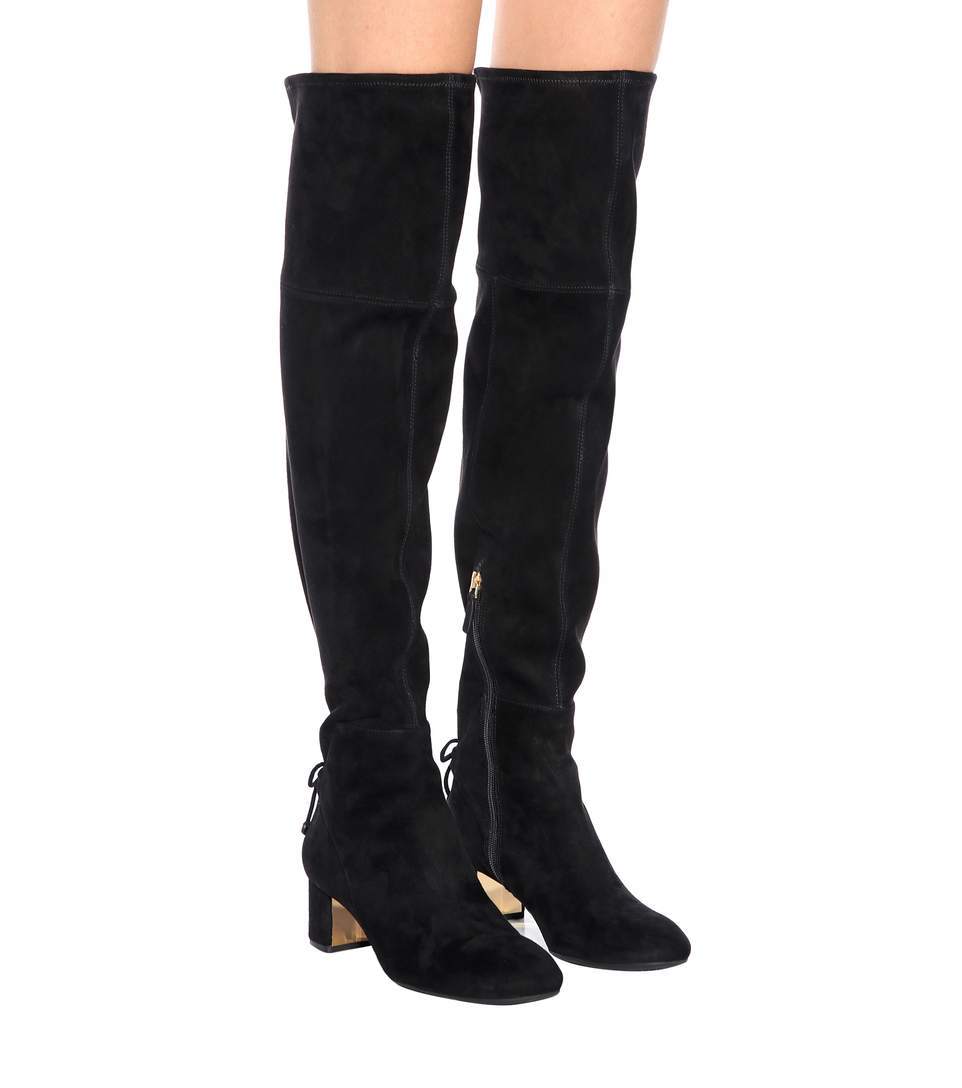 TORY BURCH LAILA 45 BLACK SUEDE BOW GOLD REVA ZIP OVER THE