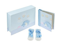 Baby Boy Gift Keepsake Memory Box With Matching Baby Photo Album And Booties Baby Boy Gift Keepsake Memory Box With Matching Baby Photo Album And Booties