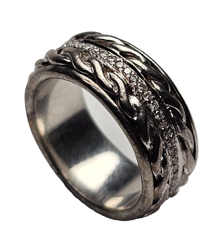 John Hardy 18K Yellow Gold & Sterling Silver Diamond Eternity Spinner Ring-SZ 6 - Picture 9 of 9