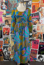 Vintage 60s-70s Paisley Scoop Neck Lace Up Corset Groovy Mod Jumpsuit PXS