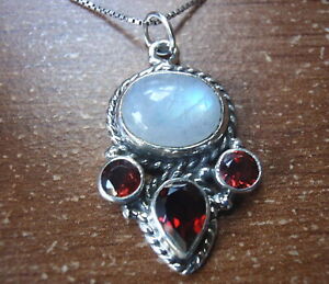 Garnet and Moonstone Infinity Love 925 Sterling Silver Necklace