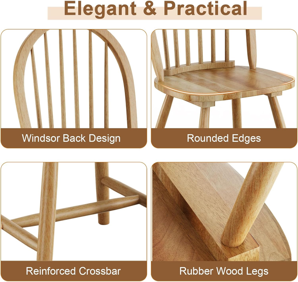 Safeplus 18" Oak Dining Chairs Set of 6, Wood Windsor Chair with