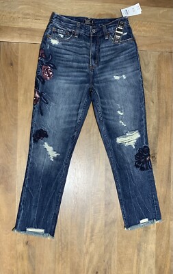 NWT Abercrombie & Fitch Annie High Rise Girlfriend Jean Floral Size 00s (26x25)