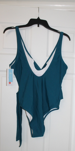NWT Cupshe Cheeky High Waisted Low Back One Piece Bathing Suit AQUA Medium - Picture 2 of 3