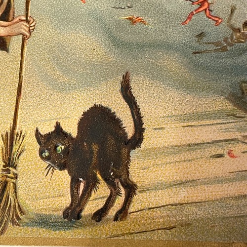 Raphael Tuck Halloween Postcard 1908 Witch Cat Cauldron Bat Devil Skeleton # 160 - Picture 7 of 17