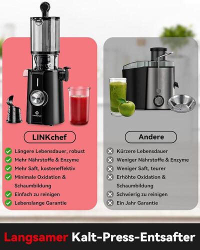 Linkchef Entsafter Slow Juicer Kaltpress-Entsafter BPA-Frei 1,2 L 200 W Schwarz - Bild 2 von 2
