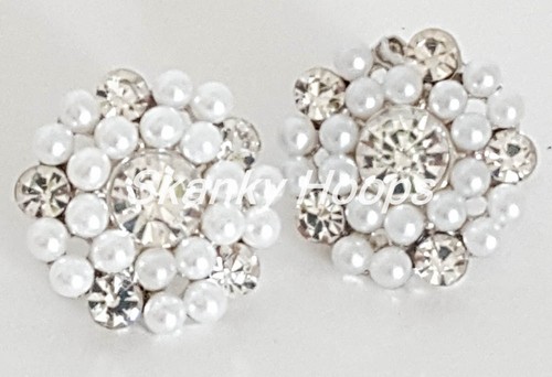 3/4" ELEGANT FLOWER SHAPE MINI PEARLS & RHINESTONES STUD EARRINGS (2 VARIATIONS) - Picture 16 of 26