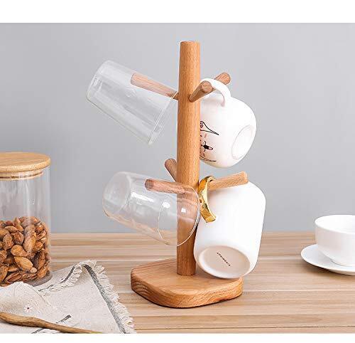 Wooden Mug Rack Holder Stand Coffee Mug Holder Stand Mug Tree Holder with 6 H... - Picture 4 of 9
