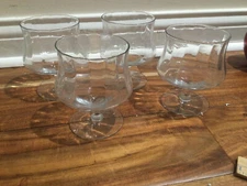 Set of 4 Vtg MCM CLEAR Optic  Goblet Footed DESERT TOAST WISKY  Glasses 5X3.5''