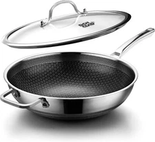 Wok pan,Hybrid 12 inch Wok with Lid,PFOA Free Cookware,non stick Stainless Steel