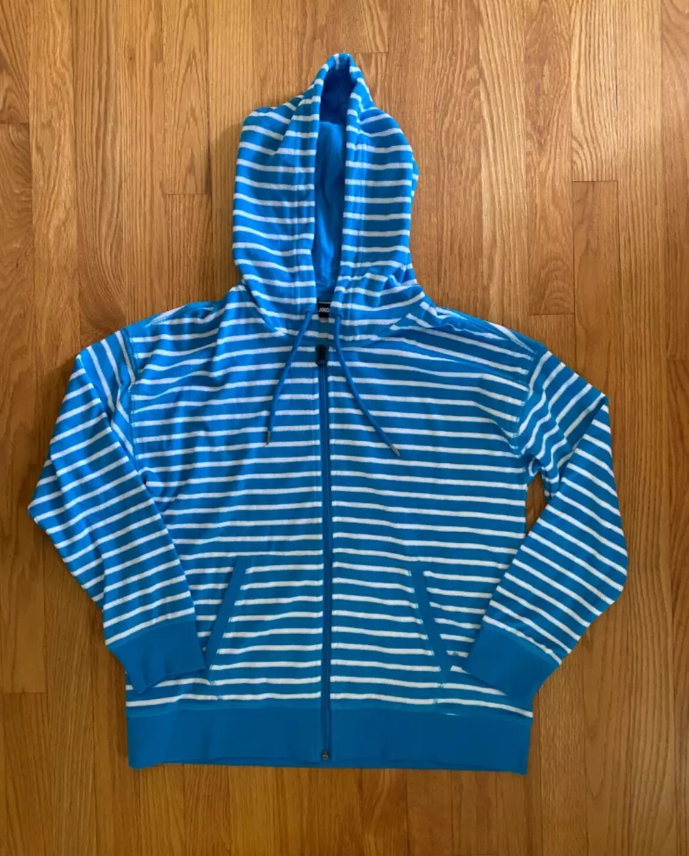 Lands End Womens Size MP Long Sleeve Terry Cloth Stripe Hoodie