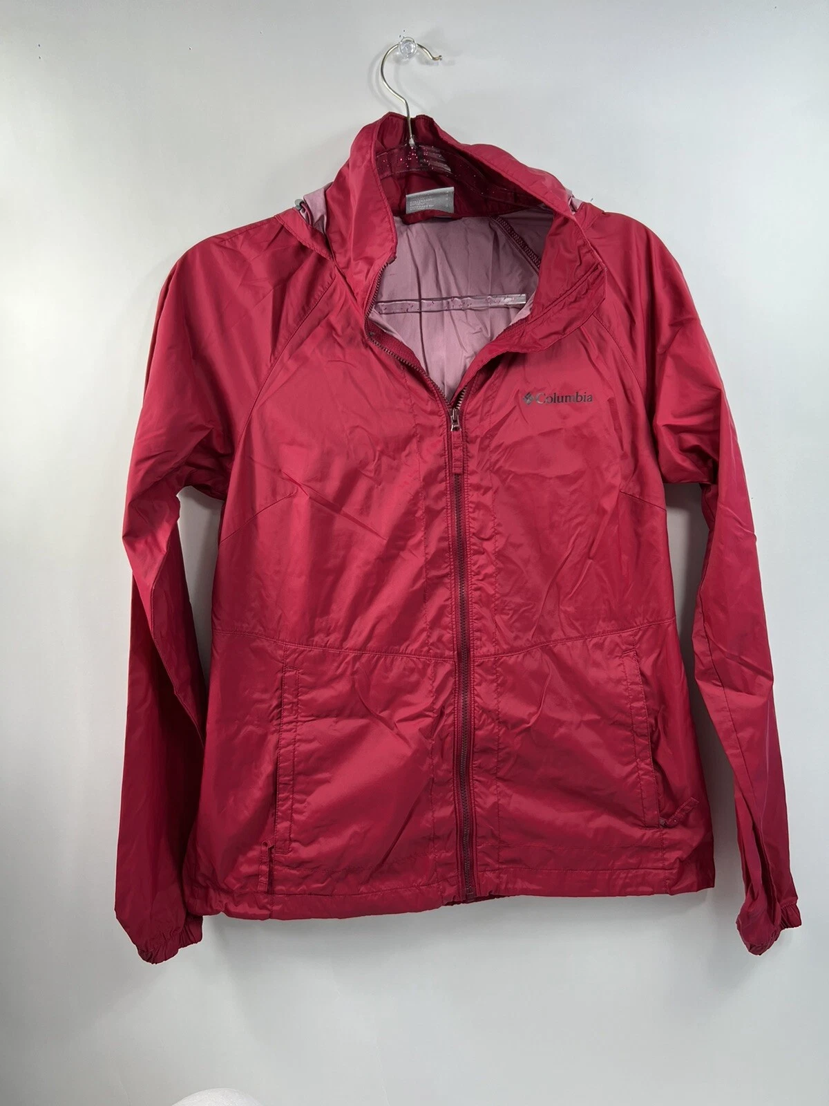 Columbia Jacket Windbreaker Adult Size S Red Hooded