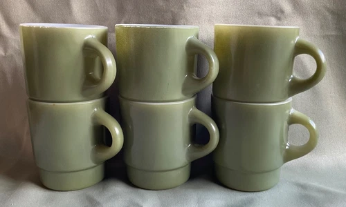 Anchor Hocking Fire King - Avacado Green Stackable Coffee Mugs - set of 6