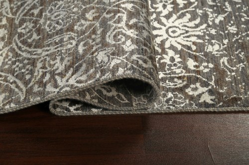 Versace Design Art & Craft Wool/ Silk Oriental Area Rug Gray Silver Handmade 4x6 - Picture 11 of 12