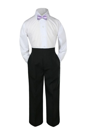 3pc Set Baby Boy Toddler Wedding Formal Bow Tie Shirt BLACK Pants Suits S-8 - Picture 25 of 48
