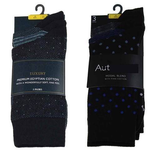 Mens Top UK Store Luxury Cotton Rich Socks 3 Pairs Patterned Smart Trouser M S L - Picture 7 of 12