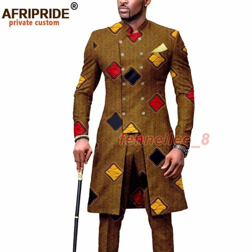 Conjunto de 2 trajes formales de traje chaqueta y pantalones de dos piezas de calce ajustado africano para hombre - Imagen 16 de 41