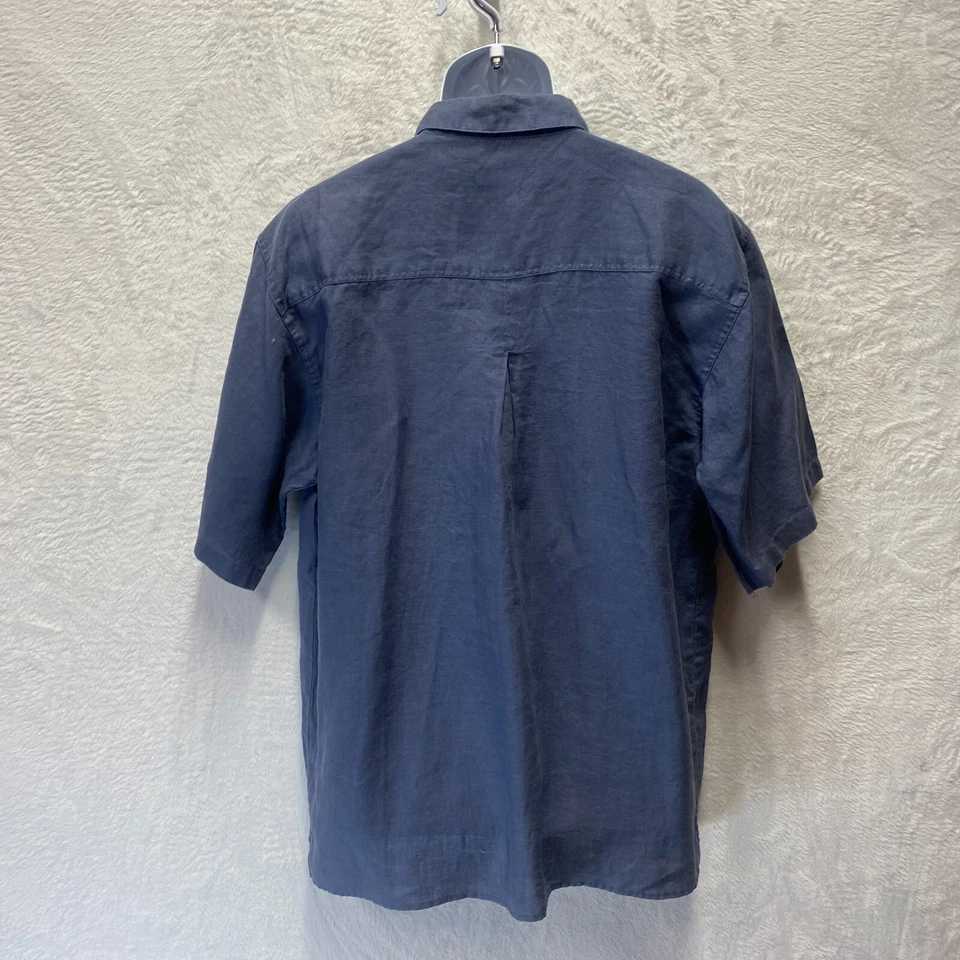 Prime Elements Washable Linen Button Up Shirt Mens XL Blue Pocket Short Sleeve - Image 4 of 4