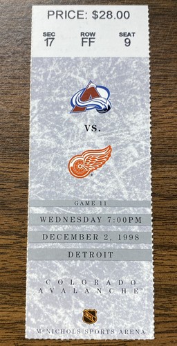 RARE 1998 Colorado Avalanche Ticket PATRICK ROY WIN vs Detroit Red Wings