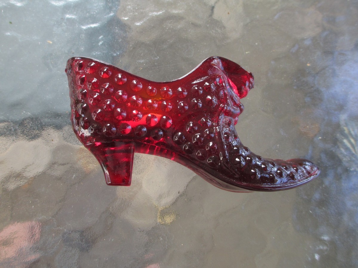 Vintage Fenton RUBY RED Glass Cat Head Slipper Shoe Boot Art