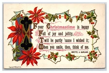 Brette Carland Verse Poinsettias Holly Christmas Embossed DB Postcard W7