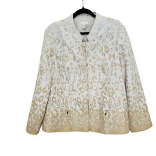 Chicos 3 Blazer Jacket Womens XL Cheetah Print Open Front Cream Beige