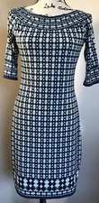 Max Studio Navy/Teal Stretch Sheath Pullover Dress Sz S