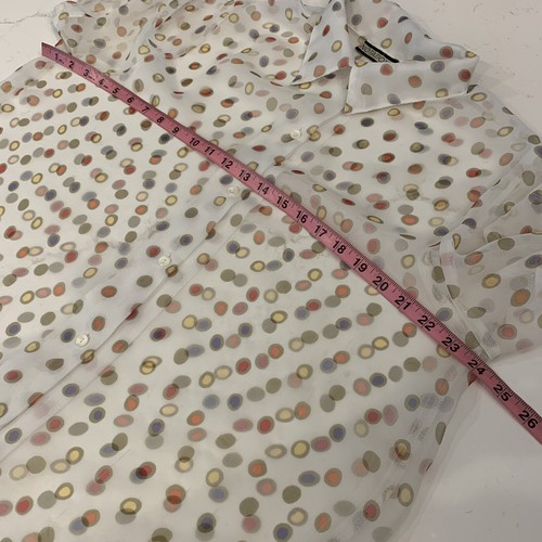 Vintage 70’s Sheer Multicolored Polka Dot Button Up Collared Blouse Size Large - Picture 4 of 9