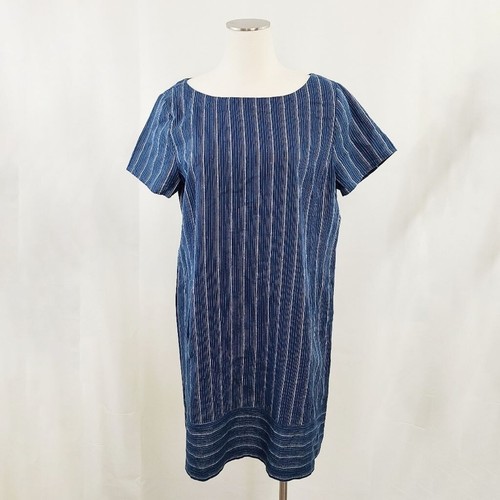 Eileen Fisher Variegated Stripe Bateau Neck Dress blue with pockets size medium - Picture 2 of 7