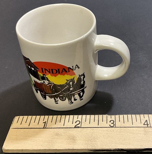 VINTAGE MED INDIANA STATE KAFFEETASSE überdachte Brücke Pferde ziehen Mann im Wagen - Bild 6 von 6